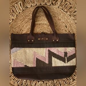 Anthropologie Wool & Leather Handmade Tote Sundance Pendleton